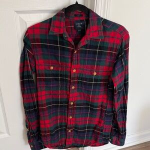 J. Crew Red and Green Plaid Flannel Shirt XS Slim Christmas